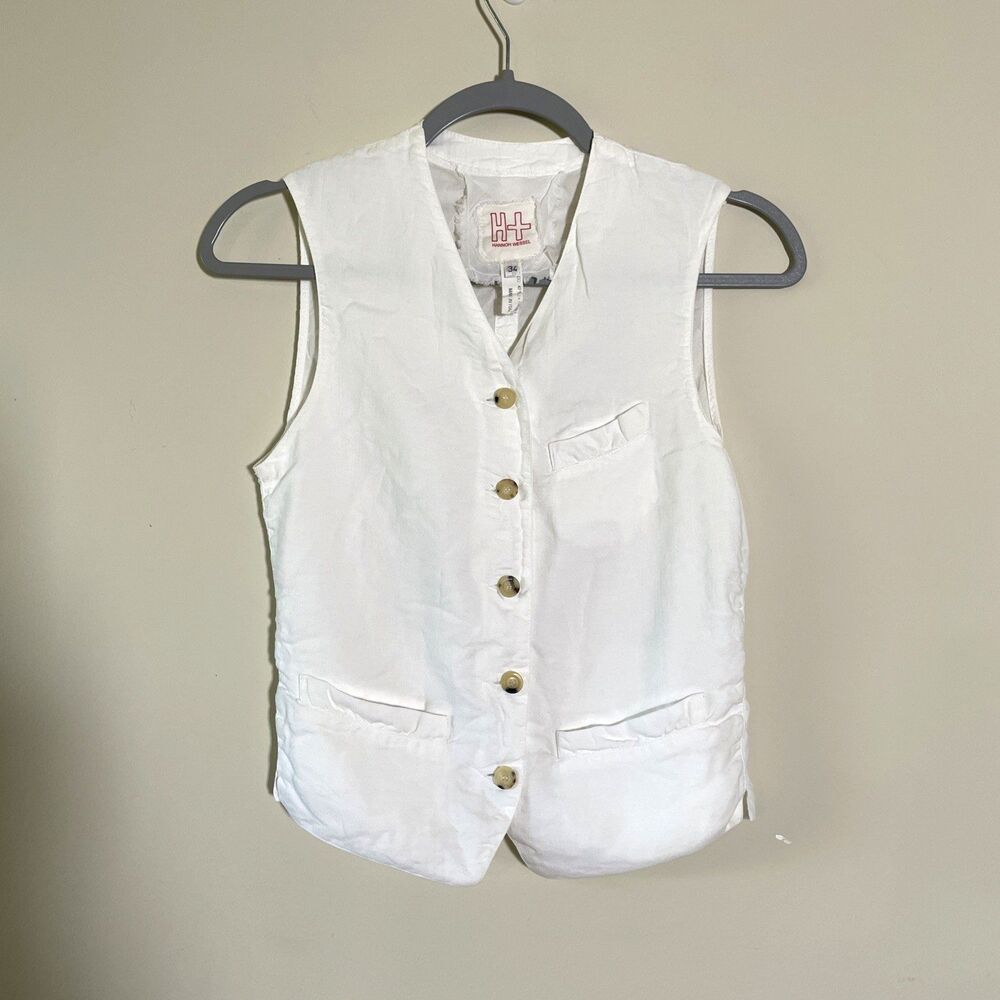 Hannoh Wessel Women's Gilet Vest White Size 34 XS Linen Blend Luxury Made Italy